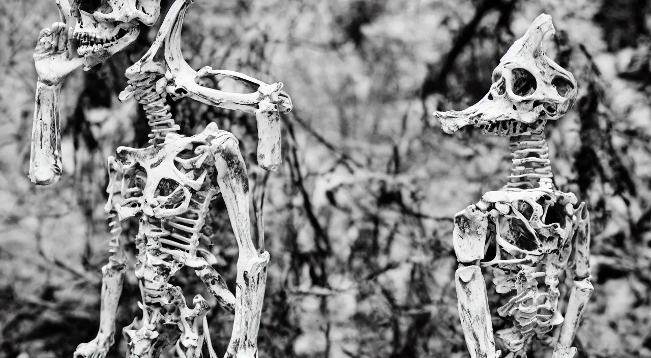 Prompt: a beautiful android made of bones, plastic and trash super detailed and Tri-X 400 TX