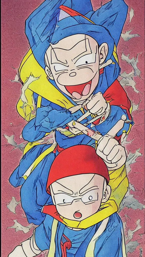 Prompt: Portrait of a wizard, sharp edges, by Akira Toriyama