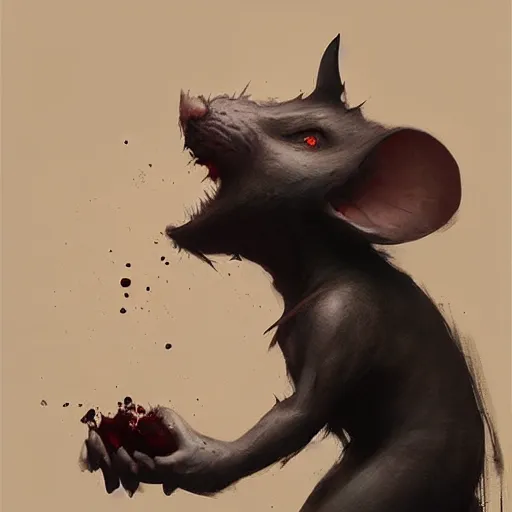 Image similar to greg rutkowski super large evil mouse eating a human person