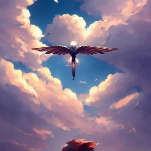 Image similar to milano bird flying. clouds. summer.. 4 k, concept art, by wlop, ilya kuvshinov, artgerm, krenz cushart, greg rutkowski, pixiv. cinematic dramatic atmosphere, sharp focus, volumetric lighting, cinematic lighting, studio quality