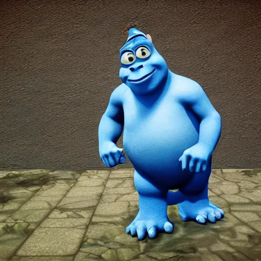 Prompt: Blue Shrek in the distance