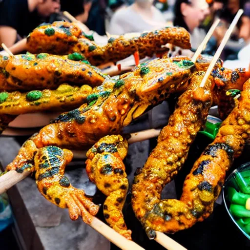 Image similar to NYTimes article: Spicy Frog on a stick, the street food taking over NYC