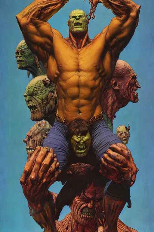 Image similar to upper body and head portrait of hulking mutant thanos by lawrence alma tadema and zdzislaw beksinski and norman rockwell and jack kirby and tom lovell and greg staples