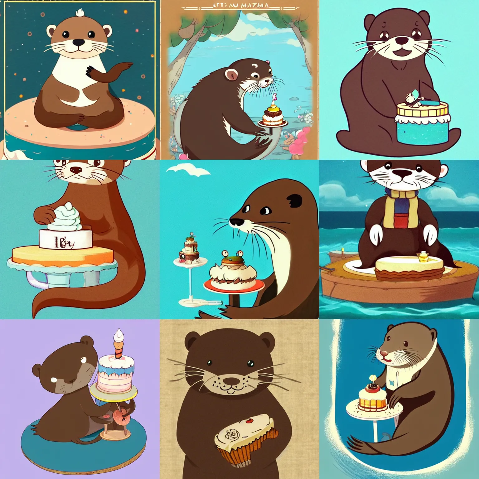 Prompt: cute otter sailor eat cake, graphic art, rgba, 8 k hd resolution, pinterest, dynamic character, concept art, intricate details, ultra detailed, reduce character duplication, in style of hayao miyazaki