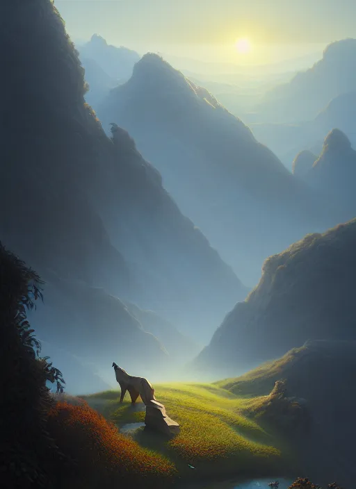 Image similar to spring mornings in the low - poly hills, diffuse lighting, fantasy, intricate, surrealism!!!!, highly detailed, lifelike, photorealistic, digital painting, artstation, illustration, concept art, smooth, sharp focus, by greg rutkowski, chris tulloch mccabe, valentina remenar and asher duran,