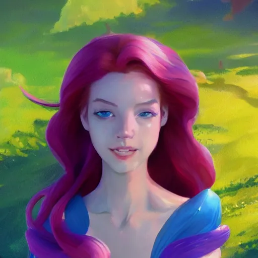 Image similar to painted portrait of princess ariel, fantastically pastel colors, octane render, matte painting concept art, official fanart behance hd artstation by jesper elsing, by rhads and makoto shinkai and lois van baarle and ilya kuvshinov and rossdraws