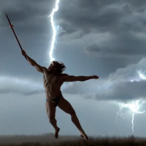 Image similar to Celestial Angel shooting a Lightning Bolt at Zeus, cinematic