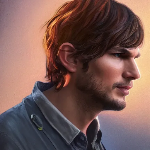 Prompt: a beautiful and detailed portrait of ashton kutcher as deckard cain, viewed in profile from far away, ultrawide lens, art by artgerm and greg rutkowski and alphonse mucha, volumetric lighting, octane render, 4 k resolution, trending on artstation, masterpiece