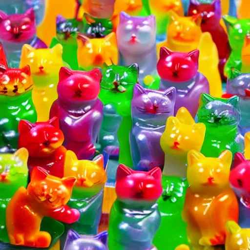 Prompt: gummy cats, highly detailed, studio photo,