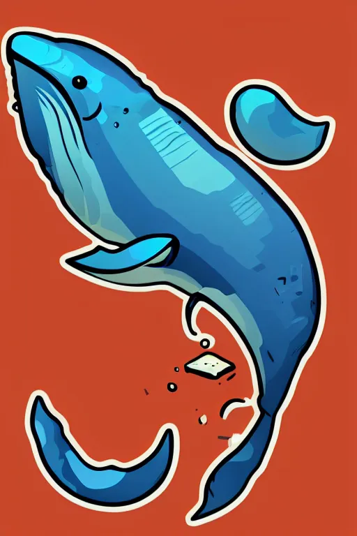 Image similar to Whale, sticker, anthropomorphic, colorful, fantasy, artstation, illustration, highly detailed, simple, smooth and clean vector curves, no jagged lines, vector art, smooth