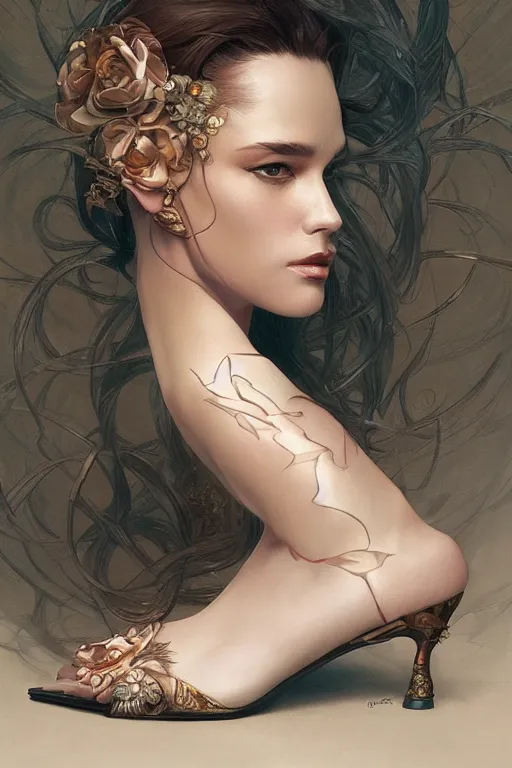 Prompt: ultra realistic illustration, high heel shoes, intricate, elegant, highly detailed, digital painting, artstation, concept art, smooth, sharp focus, illustration, art by artgerm and greg rutkowski and alphonse mucha