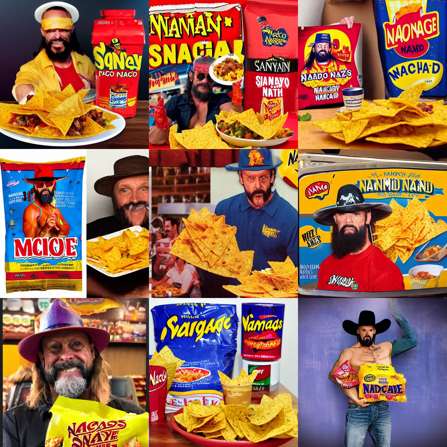 Prompt: Nacho Man Randy Savage, Nachos, product placement