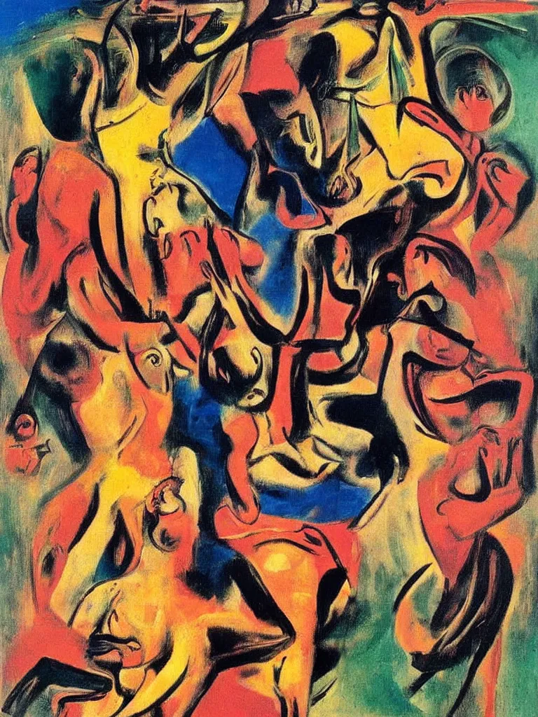 Image similar to surreal, tribal dance, art by willem de kooning, dali