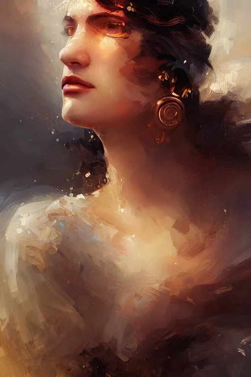 Image similar to greek goddess of ai art, close - up portrait, powerfull, intricate, elegant, volumetric lighting, scenery, digital painting, highly detailed, artstation, sharp focus, illustration, concept art, ruan jia, steve mccurry