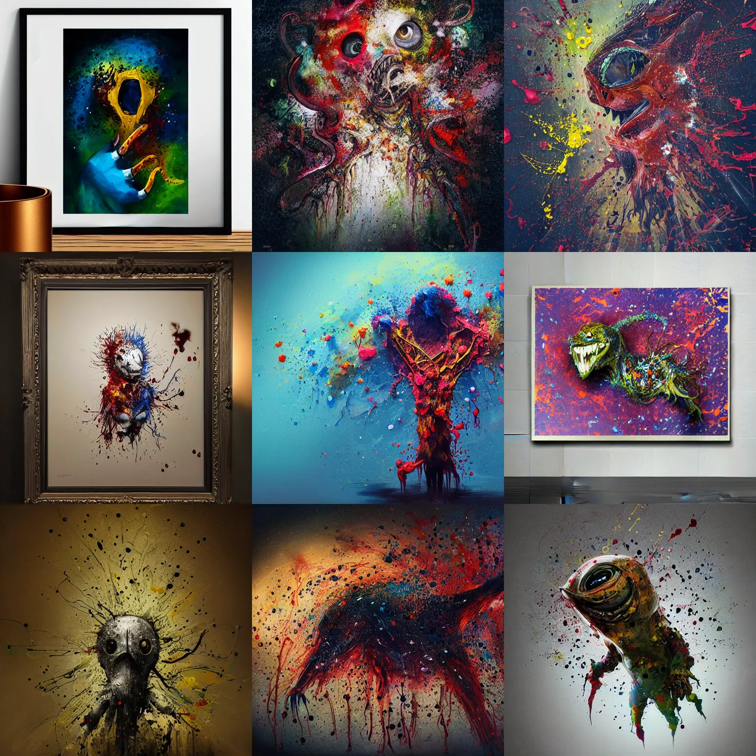 Prompt: stunning, breathtaking, awe - inspiring award - winning biomorphic anthropomorpic concept art splatter painting, extremely moody lighting