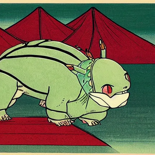 Image similar to Beautiful Ukiyo-e painting of a bulbasaur