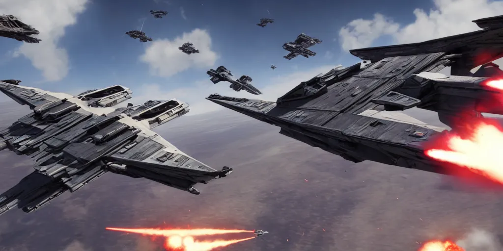 Image similar to screenshot of xwings, on sullust, ea star wars battlefront 2015, space ship battle