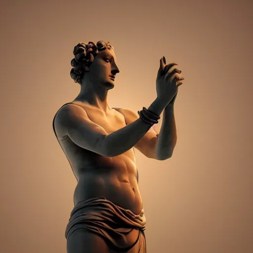 Prompt: a renaissance statue surrounded by a 3 d neon circle, 3 d render, black background, ray tracing, 8 k resolution, sharp focus, hyper detailed, hyper realistic