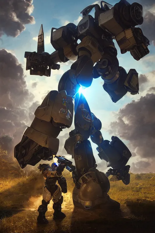 Image similar to mechwarrior 5 : mercenaries mech megaman transformer robot boss tank engine game octane render, 4 k, hd 2 0 2 2 3 d cgi rtx hdr style chrome reflexion glow fanart, global illumination ray tracing hdr fanart arstation by ian pesty by jesper ejsing pixar and disney unreal zbrush central hardmesh