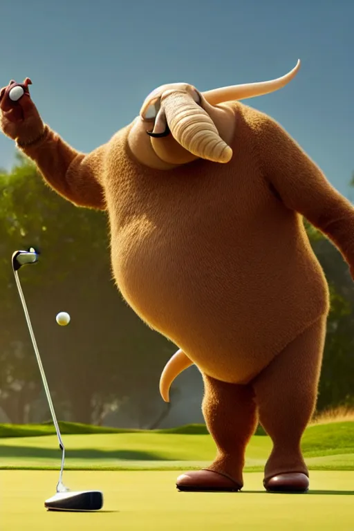 Prompt: pixar walrus playing golf | glamorous oily soft polished rich ornate modern | weta disney pixar movie still photo | hi - fructose, sci fi fantasy, smooth, octane render, sharp focus, artstation, concept art | artgerm, mucha, rutkowski, feng zhu, wlop, loish