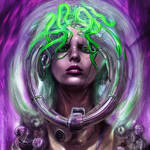 Prompt: cyberpunk Medusa, digital painting, 4k trending on artstation