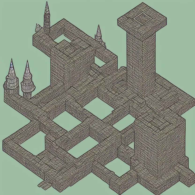 Prompt: isometric view of wizard's tower, lineart, 8 k