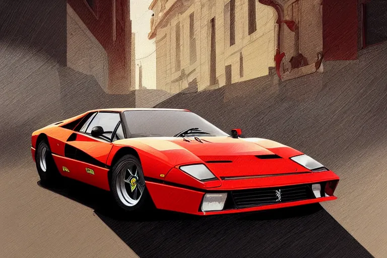 Image similar to Ferrari 288 GTO, highly detailed, digital painting, artstation, concept art, sharp focus, illustration, art by artgerm and greg rutkowski and alphonse mucha