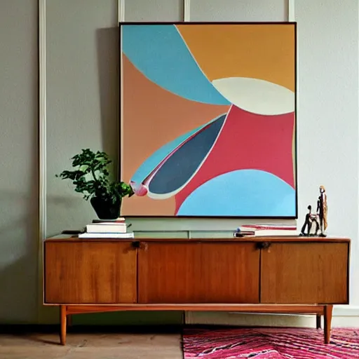 Prompt: mid century painting modern design