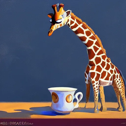 Image similar to a giraffe dressed like an astronaut drinking tea with queen isabel, trending on artstation, art by greg manchess, guangjian, detailed digital art, artstation hd