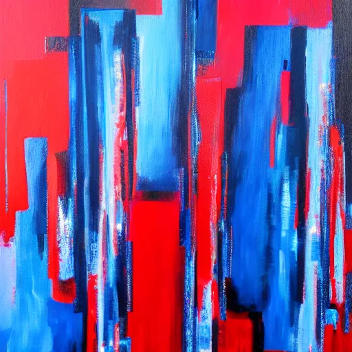 Image similar to acrylic abstract painting on canvas using primary red and blue