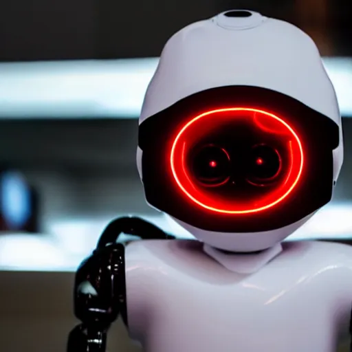 Image similar to robot that looks like a mannequin with glowing laser eyes heating up