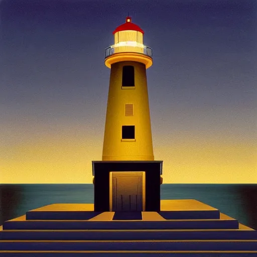 Prompt: a lighthouse illuminating the city, painting art style by kenton nelson