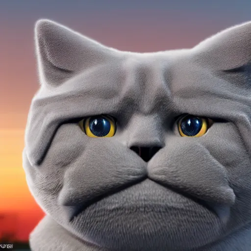 Image similar to a fluffy superrealism roadster in the shape of a fluffy British Shorthair, cool, realistic, 4k, hd, highly detailed