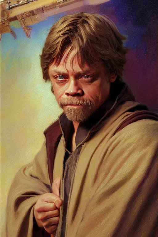 Prompt: detailed portrait of a teen mark hamill dressed as jedi, painting by gaston bussiere, craig mullins, j. c. leyendecker