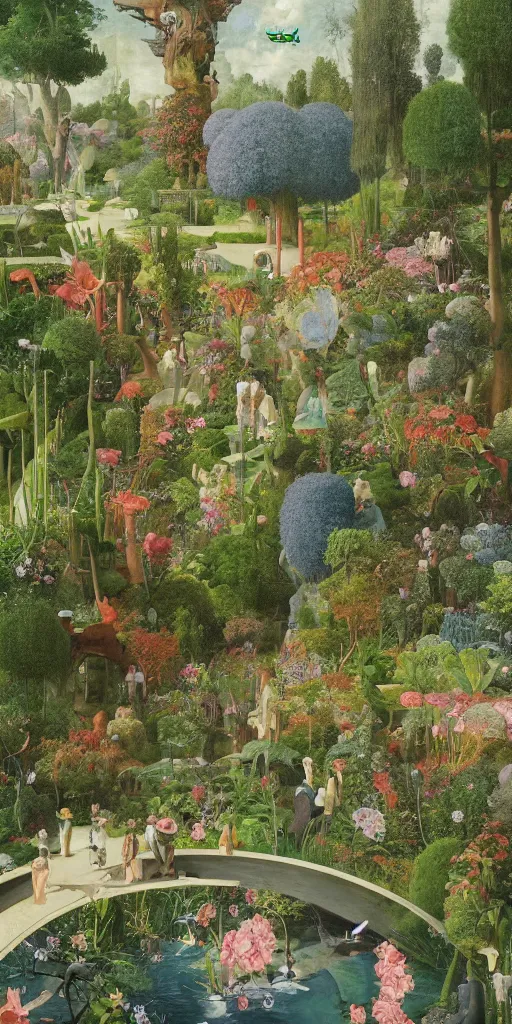 Image similar to bosch and beeple painting of a magnificent garden, incredible details