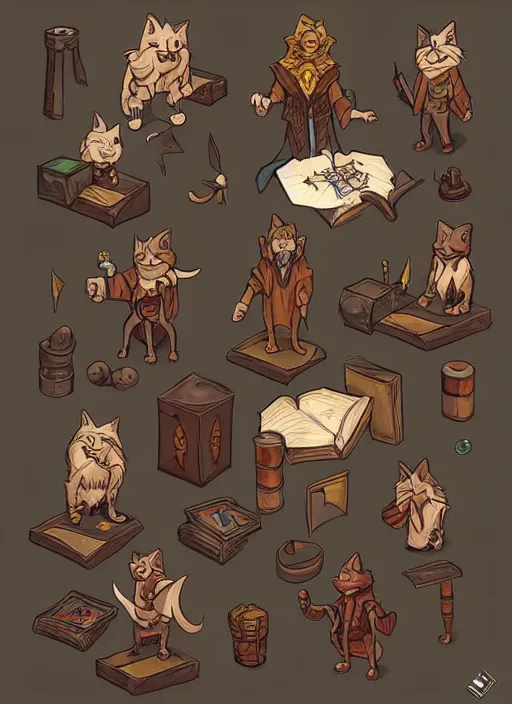 Image similar to powerful wizard cat playing dungeons and dragons, character design white background, by simon kennedy, studio muti