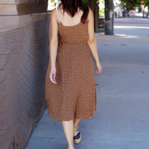 Image similar to photo of a beautiful, attractive brown hair woman, wearing a sundress, in downtown Los Angeles