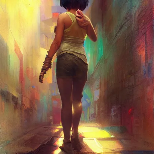 Image similar to dora the explorer, hyperrealistic full figure, bladerunner street alley, art of elysium by frank frazetta and by jeremy mann and by alphonse mucha, fantasy art, photo realistic, dynamic lighting, artstation, full figure poster, volumetric lighting, very detailed face, 4 k, award winning