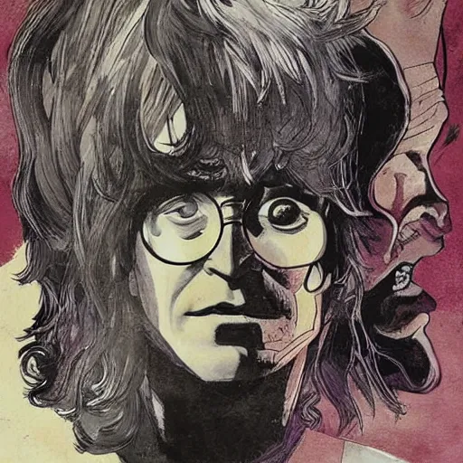 Prompt: in one frame Harry Potter with Sandman, symmetrical faces, beautiful faces, by Neil Gaiman, by Dave McKean, comics Sandman, small details, clear faces, high detail