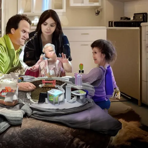 Image similar to a family scene from a future world where nanotechnology is ubiquitous