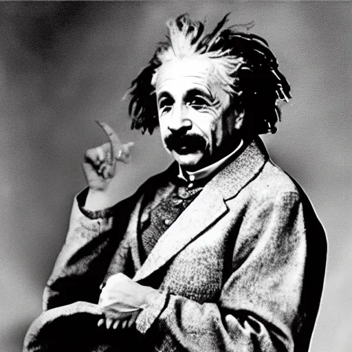 Image similar to photo of einstein wearing two gold chains and making gang signs with his hands