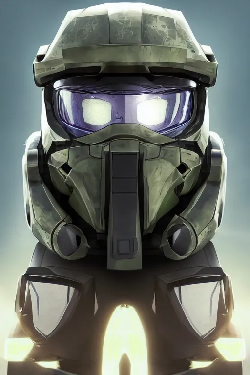 Image similar to robot ninja mask helmet halo master chief radiating a glowing aura global illumination ray tracing hdr fanart arstation by ian pesty and katarzyna da „ bek - chmiel