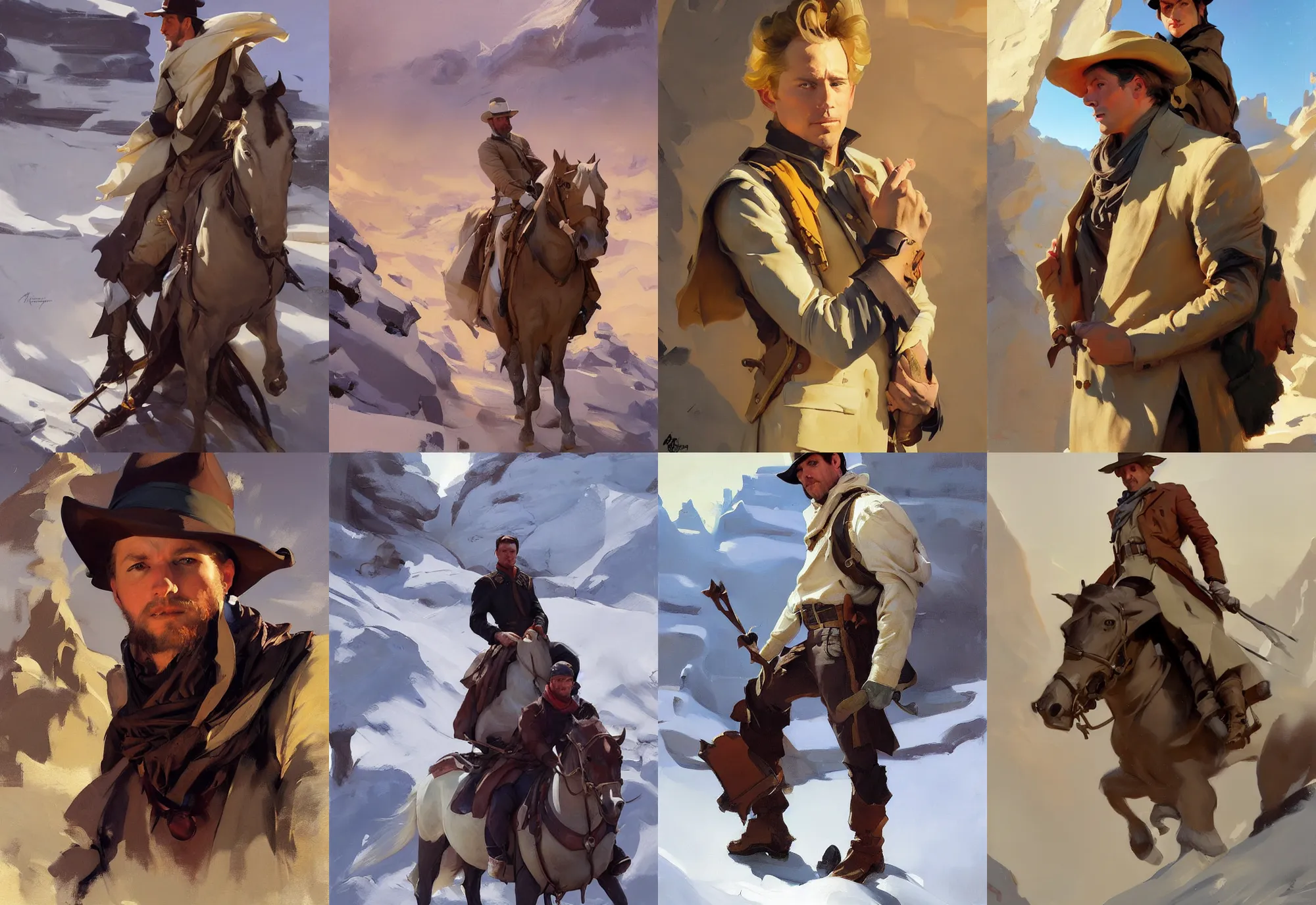 Prompt: portrait of men jodhpurs hyperborea winter traveler treasure hunter greg manchess painting by sargent and leyendecker, fantasy, medium shot, asymmetrical, intricate, elegant, matte painting, illustration, hearthstone, by rhads, by greg rutkowski, by greg tocchini, by james gilleard, by joe fenton