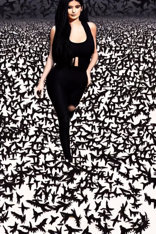 Prompt: kylie jenner in an apocalyptic world surrounded by bats