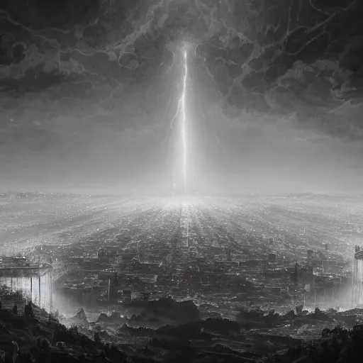 Image similar to a nightfall over a fantastical san francisco bay area, fantastical, transcendent, clean linework, dramatic, unexpected, surprising, epic light scene, spectacular, finely detailed, award winning, 4 k, trending on artstation, photorealistic, volumetric lighting, octane render uhd artwork by gustave dore, by michelangelo and by de vinci