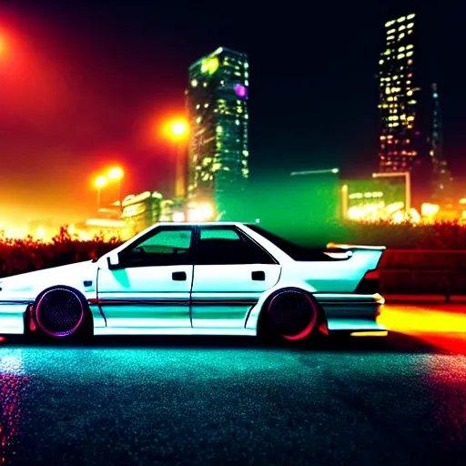 Prompt: a car JZX90 turbo at illegal car meet, Saitama prefecture, city midnight mist neon lights, cinematic color, photorealistic, highly detailed, 200MM