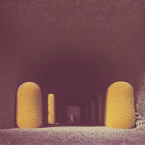 Image similar to vintage nostalgic hyper liminal photo, sponge with many pathways inside each hole, tunnels lead to memories, photo, mysterious, surrealist depiction of a normal sponge, trending, m. c. esher