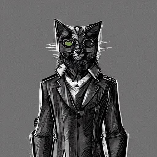 Prompt: cyberpunk cat in suit sketch