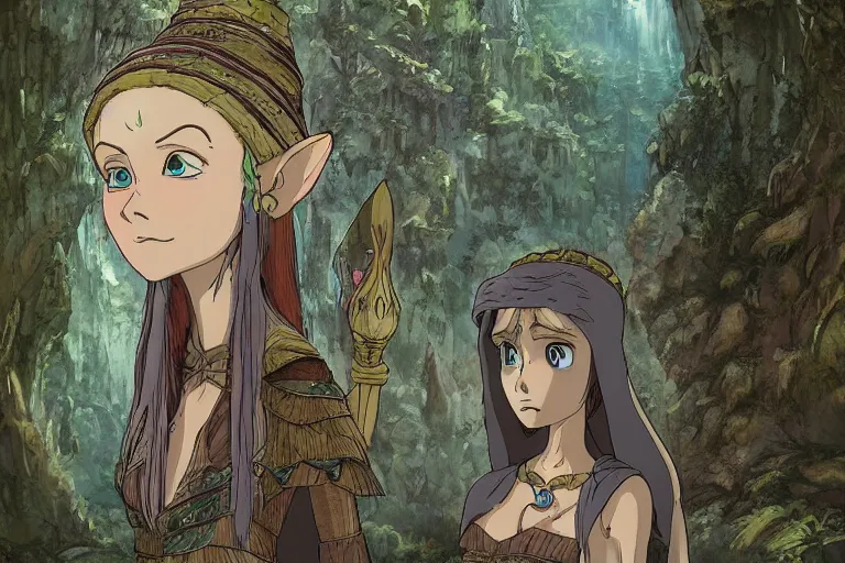 Image similar to tonemapped elven priestess by studio ghibli, highly detailed,