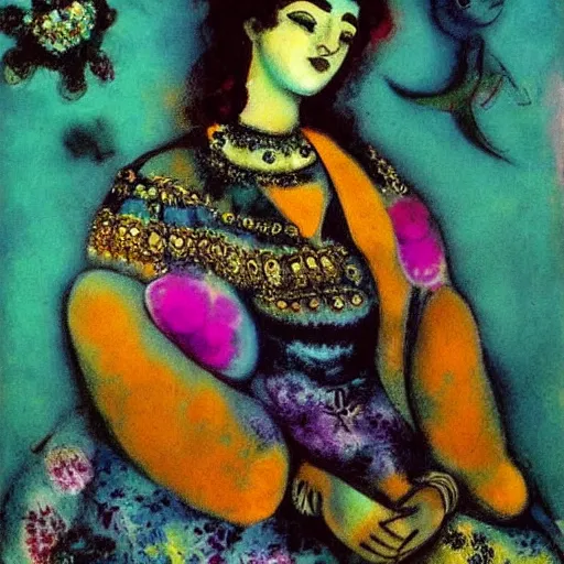 Image similar to portrait of a gipsy women, elegant, highly detailed, digital photography, by chagall,